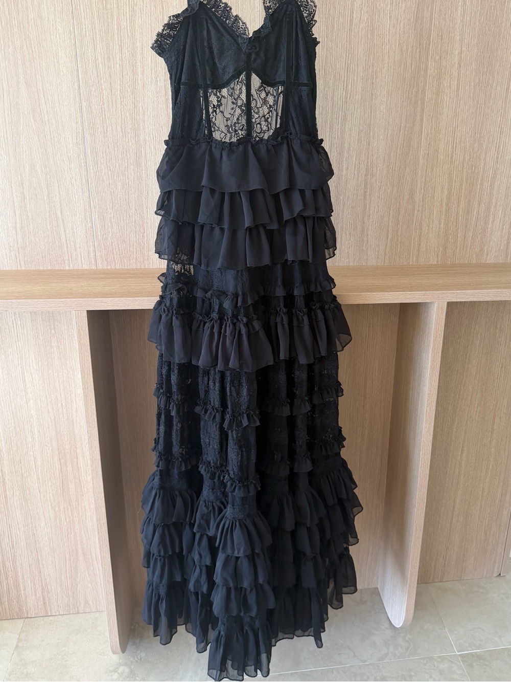 Reclaimed Vintage Black Lace Tiered Ruffle Evening Dress